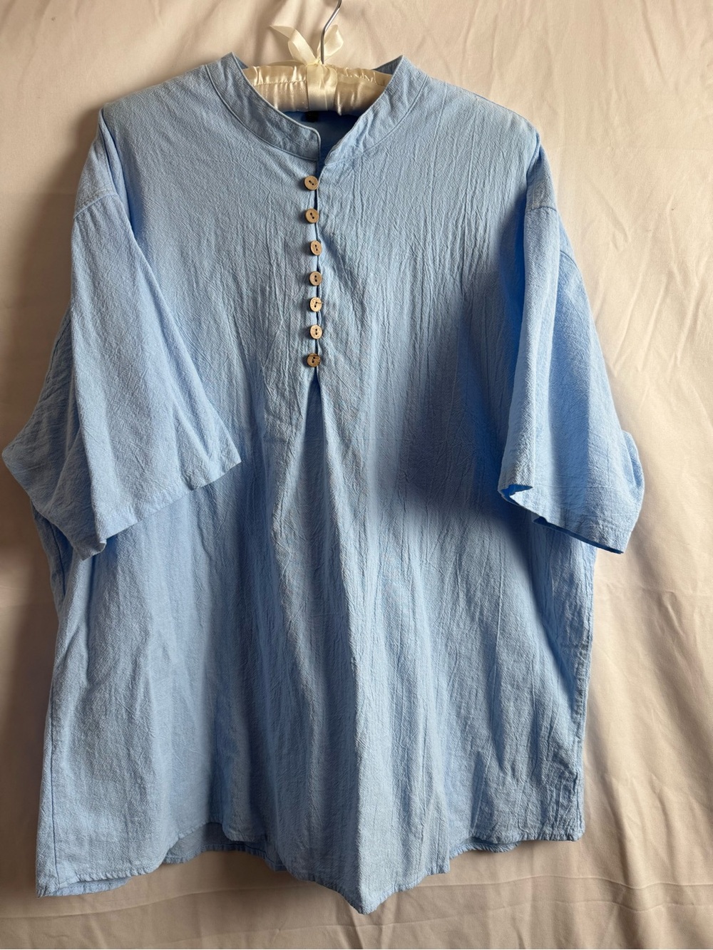 Men's Light Blue Short-Sleeve Button-Front Cotton Shirt